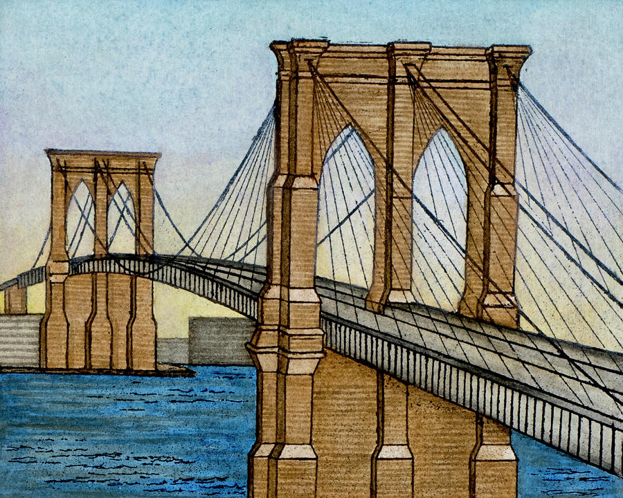Sunset Mixed Media - Brooklyn Bridge 2 by Lisa Bellavance