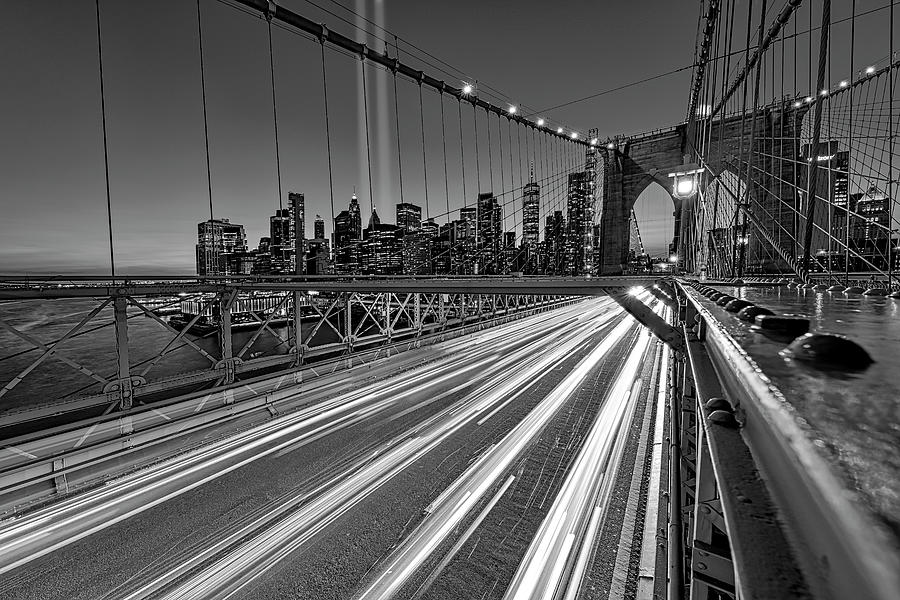 Brooklyn Bridge 9 11 NYC BW Photograph by Susan Candelario