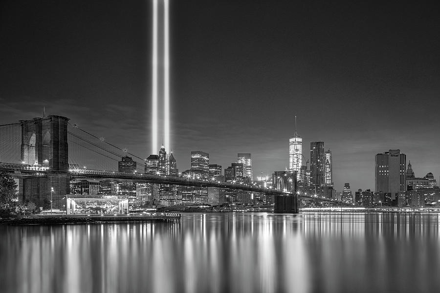 Brooklyn Bridge 911 Tribute NYC BW Photograph by Susan Candelario