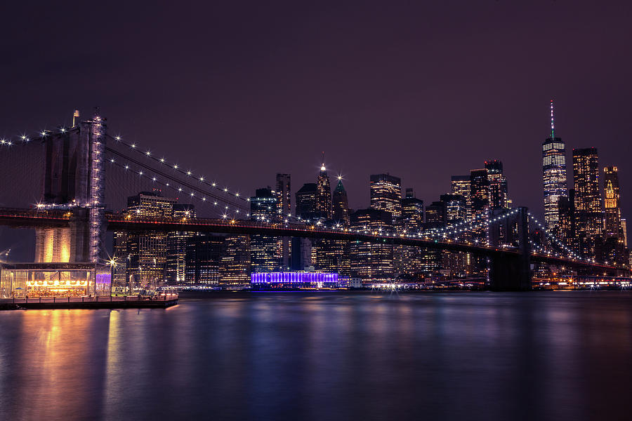 Brooklyn Bridge and Manhattan at Night Photograph by John Daly