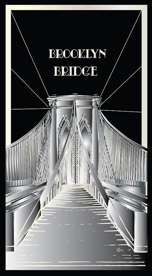 Brooklyn Bridge Art Deco Silver Drawing by Cecely Bloom