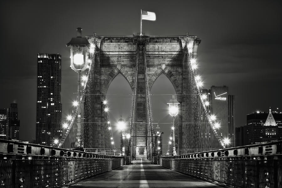 Brooklyn Bridge at night Photograph by Eduard Moldoveanu