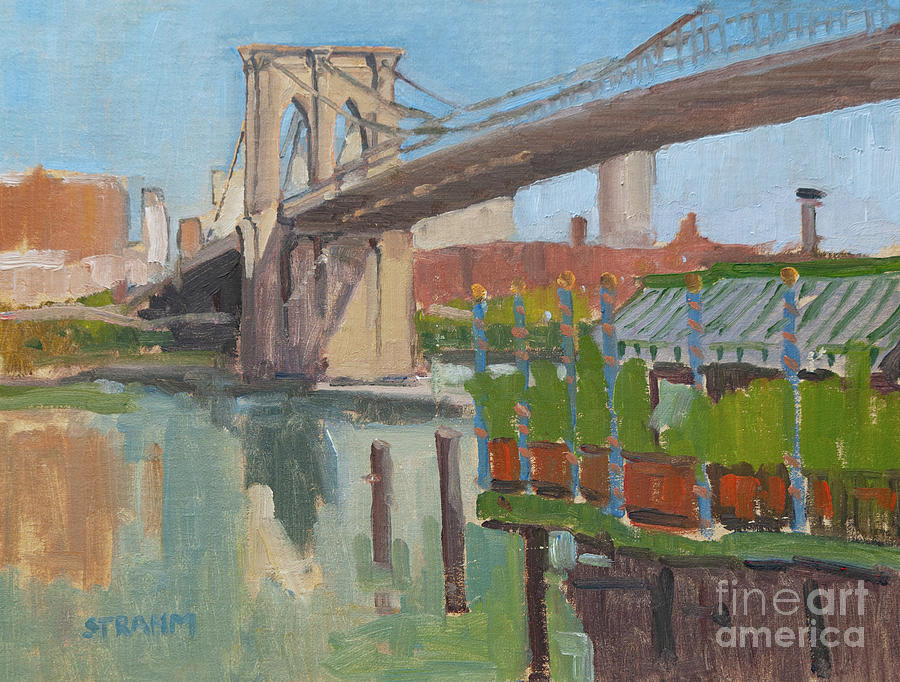 Brooklyn Bridge at River Cafe - New York City Painting by Paul Strahm