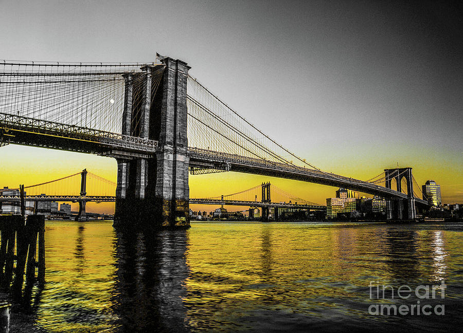 Brooklyn Bridge black and gold Photograph by Michael McCormack