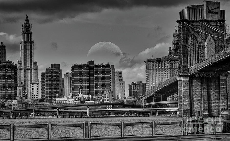 Brooklyn Bridge BW Manhattan Panorama  Photograph by Chuck Kuhn