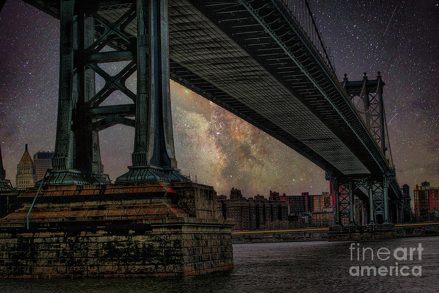 Manhattan Bridge Galaxy Skies NY NY  Photograph by Chuck Kuhn