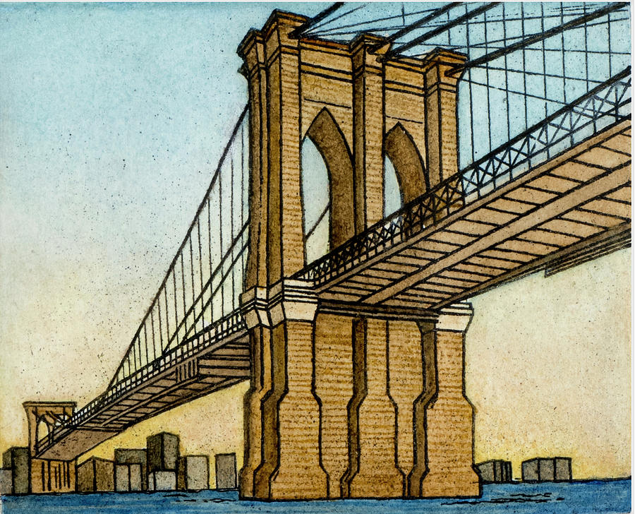 Sunset Mixed Media - Brooklyn Bridge by Lisa Bellavance