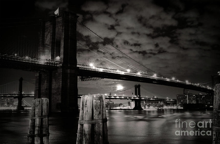 Brooklyn Bridge Lit Up at Night Photograph by Doc Braham