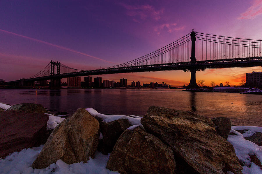 Brooklyn Bridge on winter morning Photograph by Robert Miller