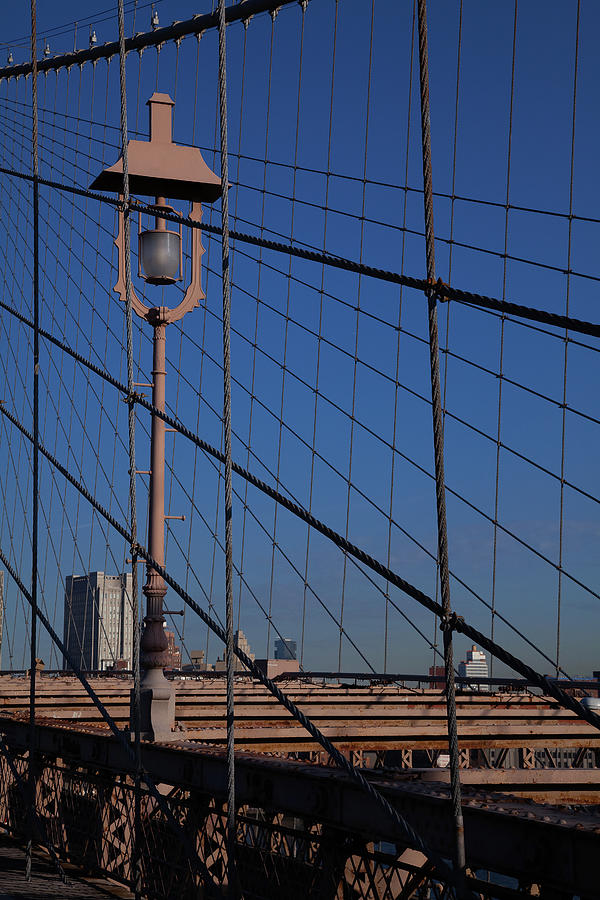 Brooklyn Bridge Streetlamp and Cables Photograph by David Smith