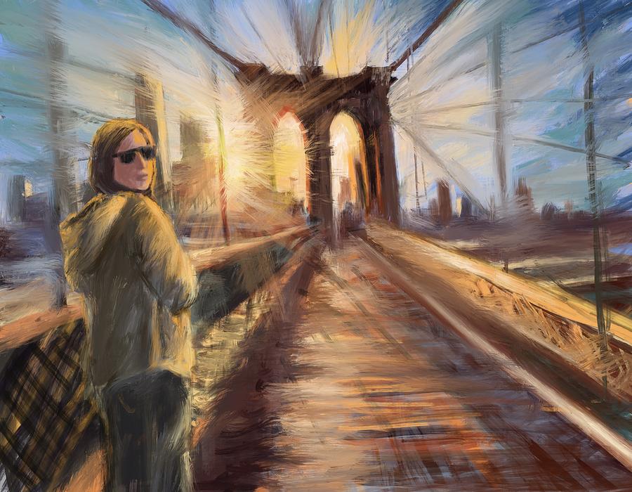 Brooklyn Bridge Sunset Painting by Larry Whitler