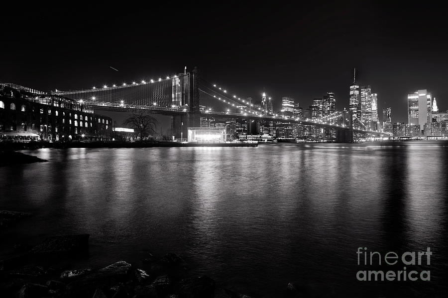 Brooklyn Bridge With Lower Manhattan At Night, Brooklyn New York Photograph