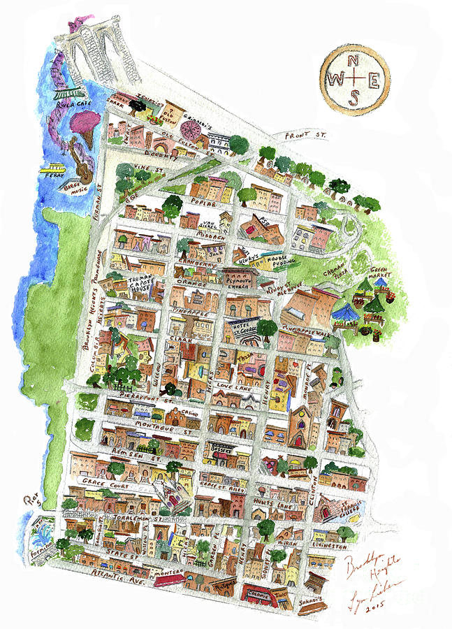 Brooklyn Heights Map Painting by AFineLyne