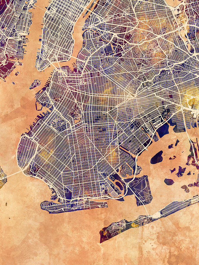 Brooklyn New York City Street Map #54 Digital Art by Michael Tompsett