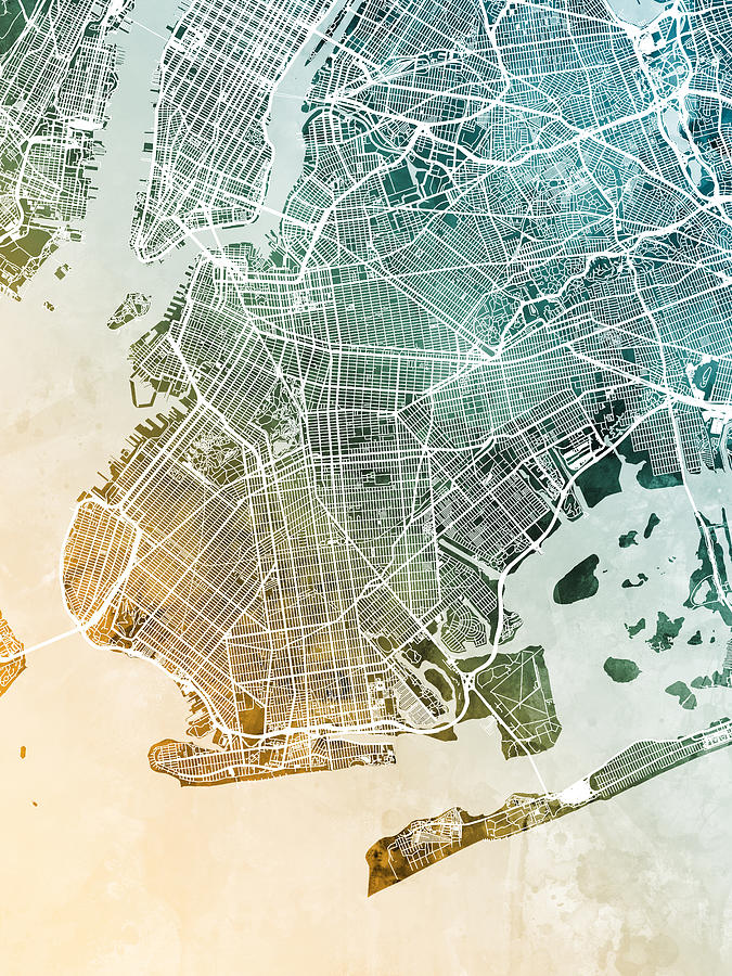 Brooklyn New York City Street Map #57 Digital Art by Michael Tompsett