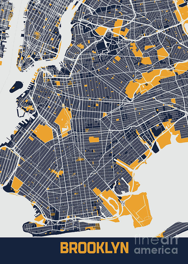 Brooklyn - United States Bluefresh City Map Digital Art by Tien Stencil ...