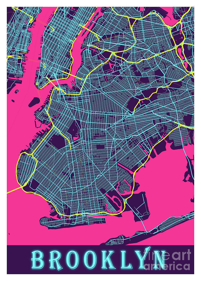 Brooklyn - United States Neon City Map Digital Art by Tien Stencil ...
