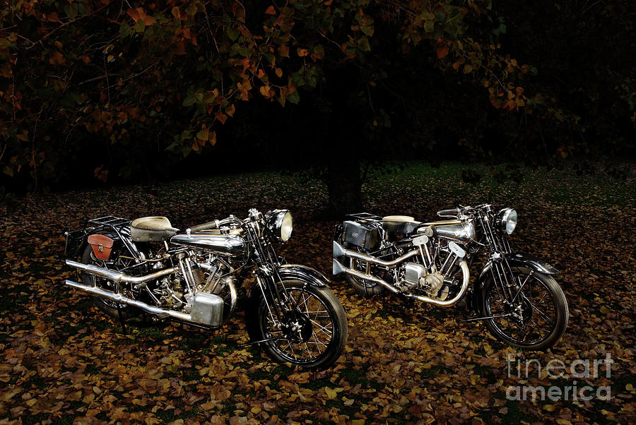 Vintage Photograph - Brough Superior SS100 and 680 by Frank Kletschkus