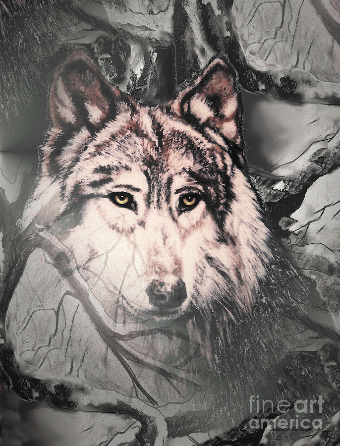 Brown and Grey Wolf Mixed Media by Melodye Whitaker