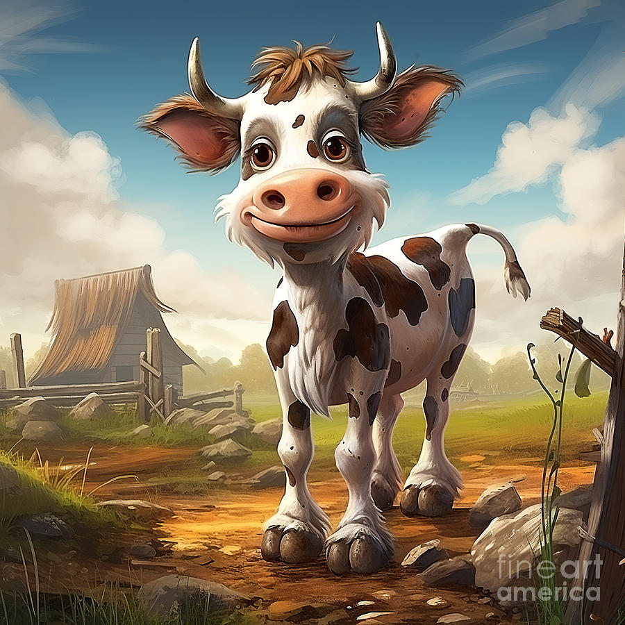 Brown and White Cartoon Cow Digital Art by Elisabeth Lucas - Fine Art ...