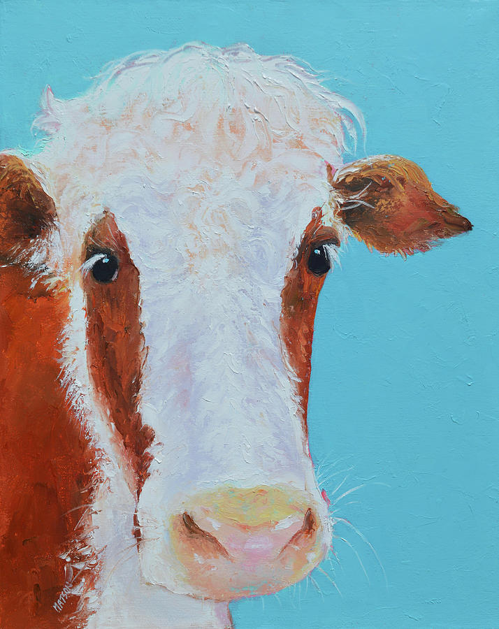 Brown and white Hereford Cow - Clarabelle Painting by Jan Matson