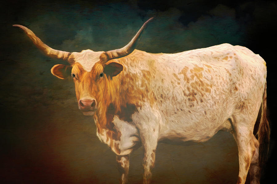 Brown And White Longhorn Painterly Mixed Media by Ann Powell