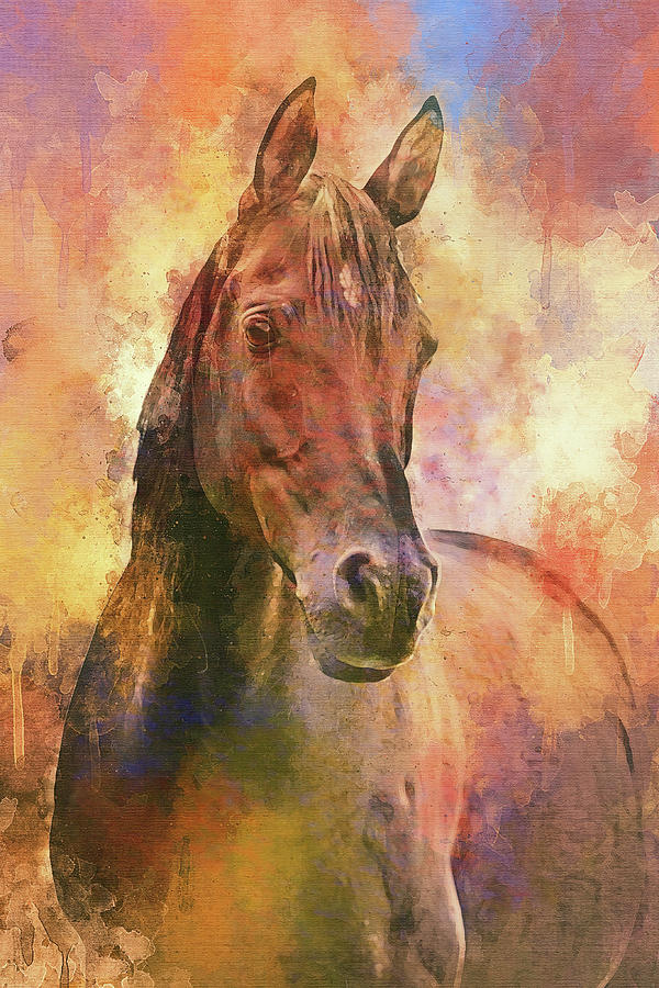 Brown Arabian horse portrait - aquarelle  Digital Art by Nicko Prints