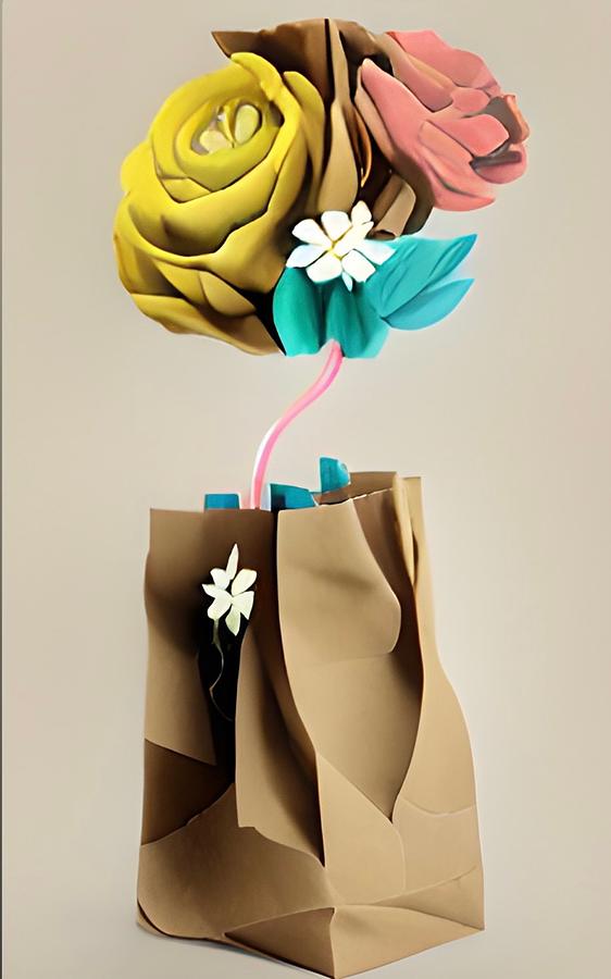 Brown Bag Bouquet No1 Digital Art by Bonnie Bruno