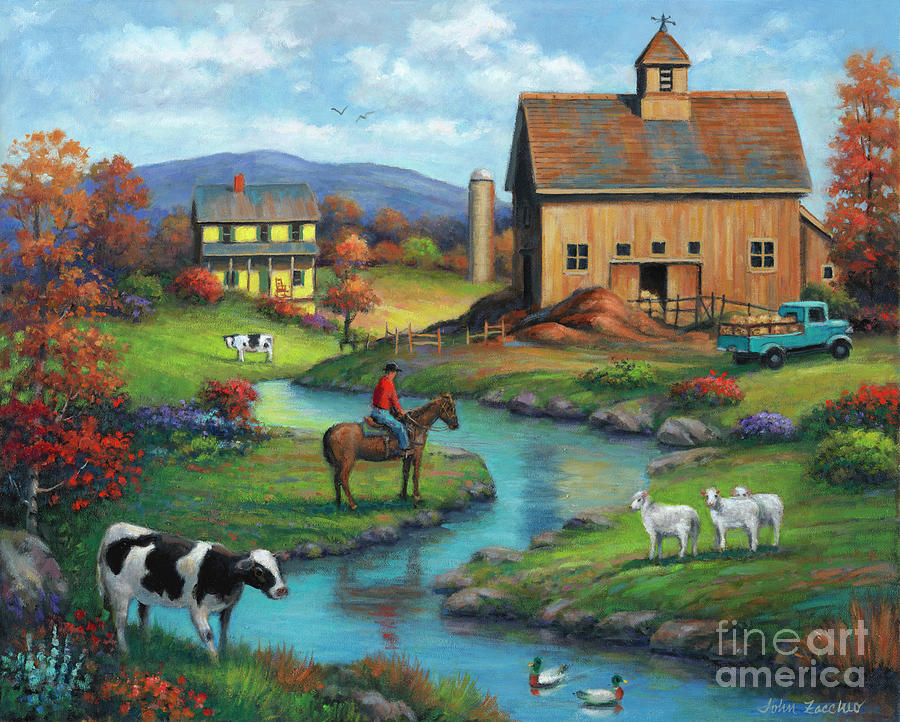 Brown Barn Farm Painting By John Zaccheo Fine Art America