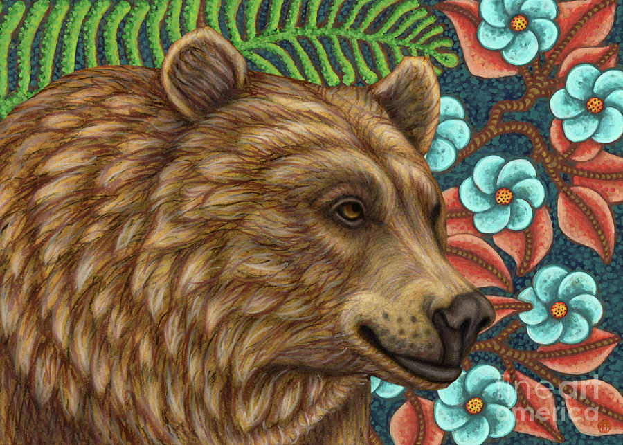 Brown Bear Floral Painting by Amy E Fraser