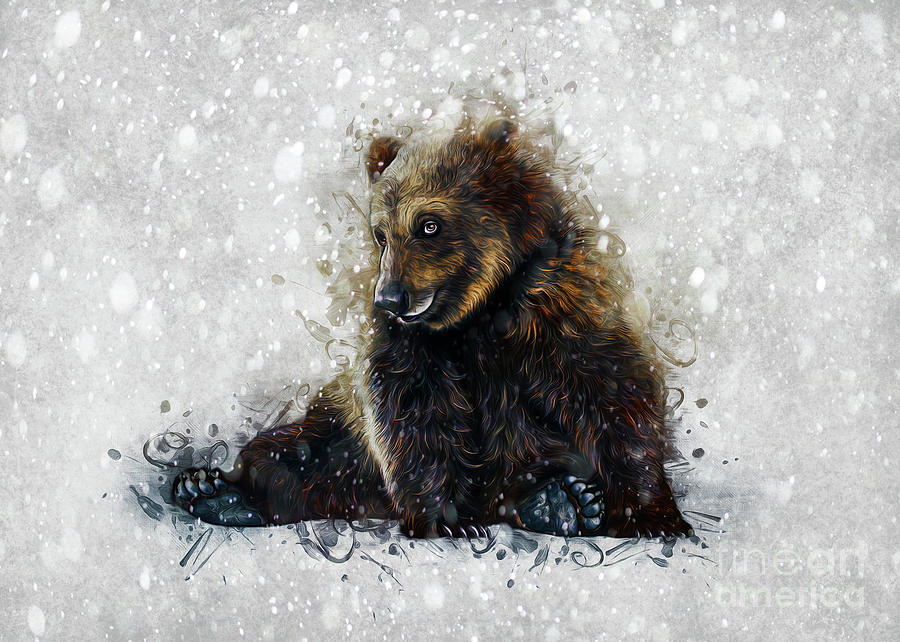 Brown Bear In The Snow Digital Art by Ian Mitchell