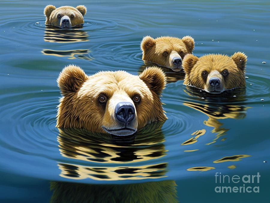 Brown Bears Aquatic Ballet Painting by Vincent Monozlay