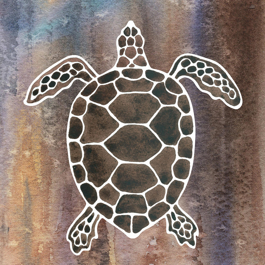 Brown Beige Watercolor Sea Turtle Silhouette Painting