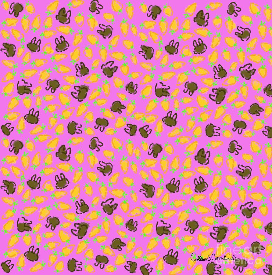 Brown Bunnies and Orange Carrots on Easter Egg Purple Digital Art by Colleen Cornelius