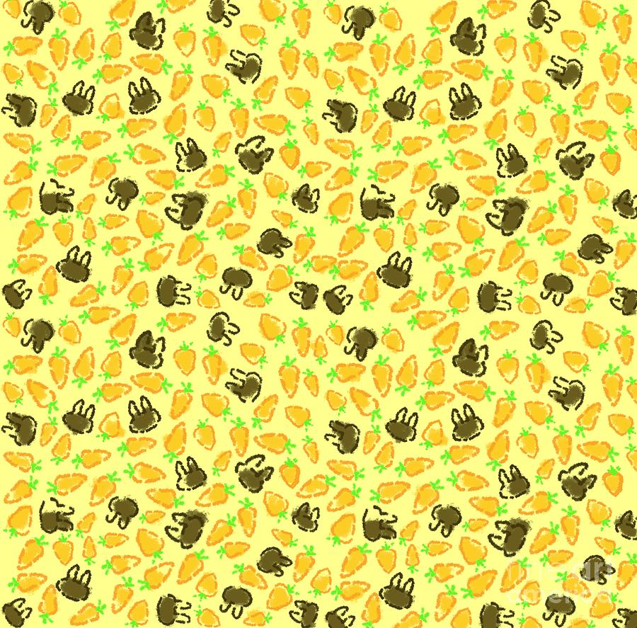 Brown Bunnies and Orange Carrots on Goldenrod Easter Pattern Digital Art by Colleen Cornelius