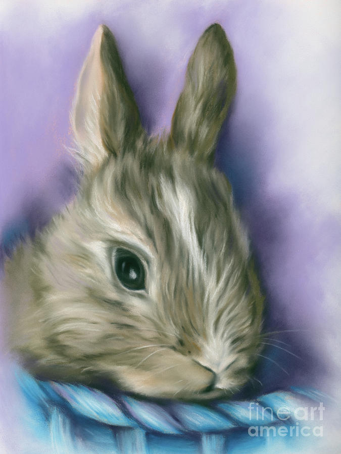Brown Bunny in a Blue Basket Painting by MM Anderson