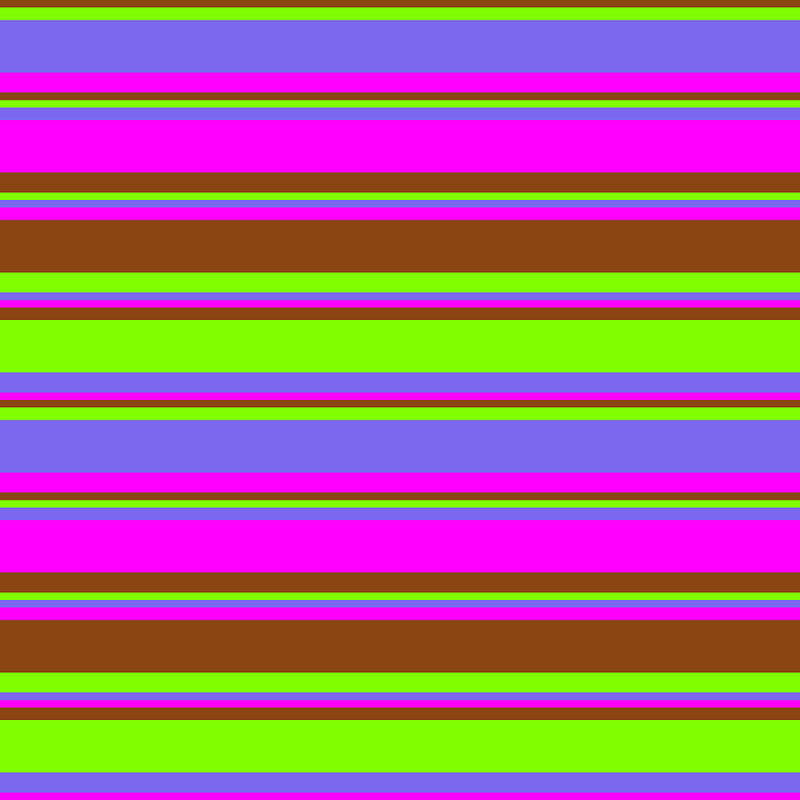 Abstract Digital Art - Brown, Chartreuse, Medium Slate Blue, and Fuchsia Colored Stripes Pattern by Aponx Designs