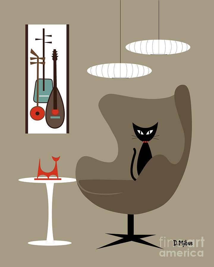 Brown Egg Chair with Black Cat Digital Art by Donna Mibus