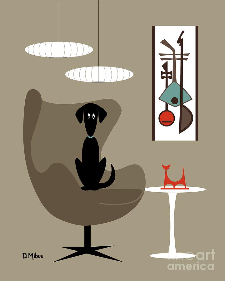 Brown Egg Chair with Black Dog Digital Art by Donna Mibus