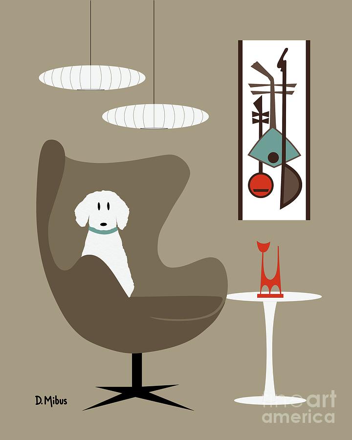 Brown Egg Chair with White Dog Digital Art by Donna Mibus