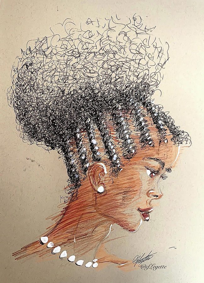 Brown Eyes and Afro Puffs Drawing by C F Legette