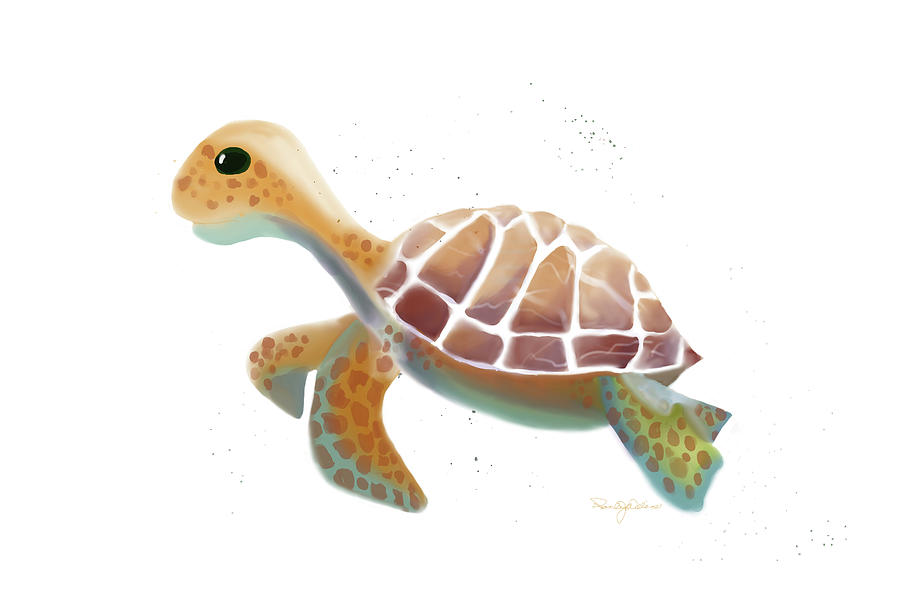 Brown Green Sea Turtle Illustration Painting by Pamela Williams