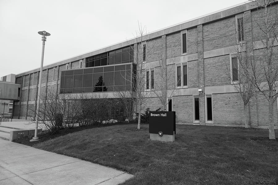 Brown Hall at Western Michigan University in black and white Photograph by Eldon McGraw
