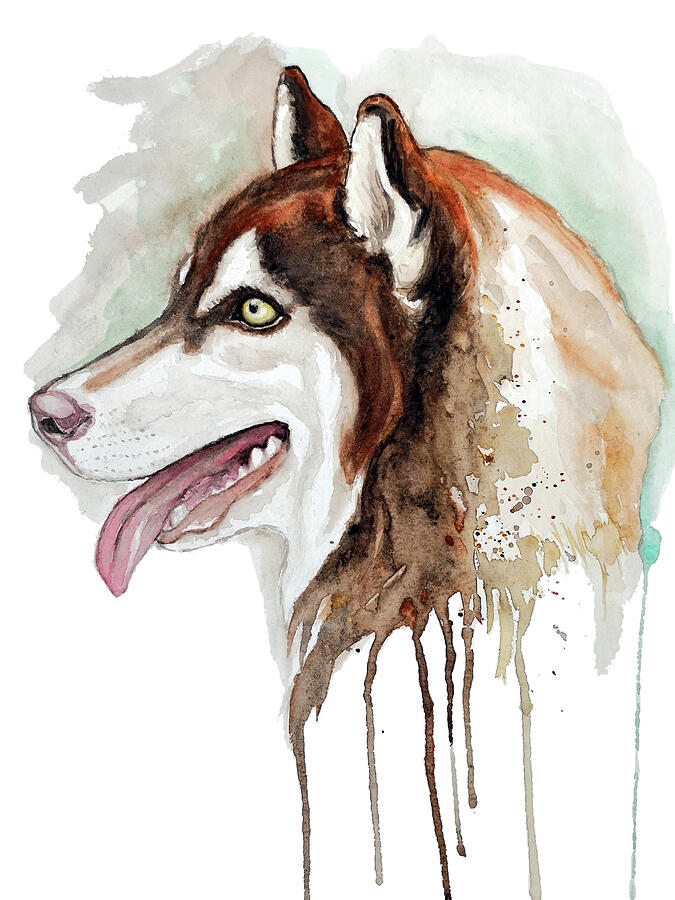 Brown Husky Profile Portrait Painting by Marian Voicu