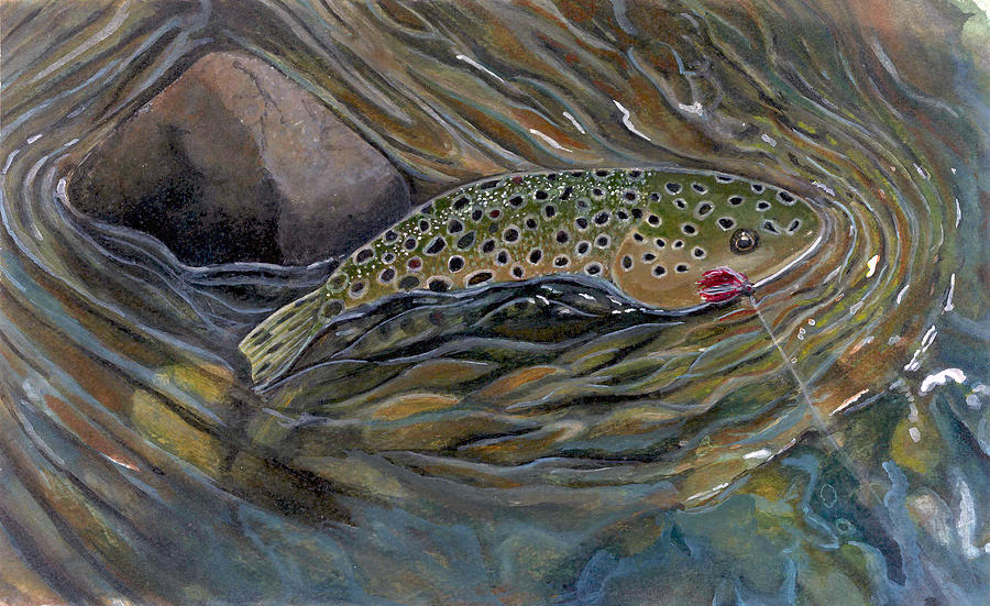 Trout Painting - Brown II by Rick Huotari