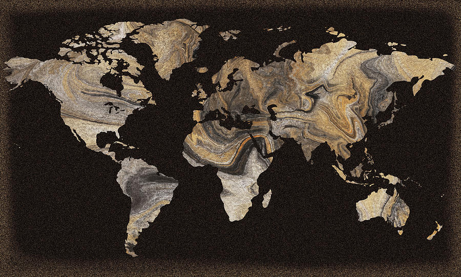 Brown Jasper Terra Stone World Map Silhouette  Painting by Irina Sztukowski