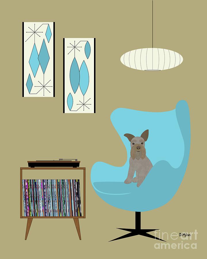 Brown Mini Schnauzer with Record Player Digital Art by Donna Mibus