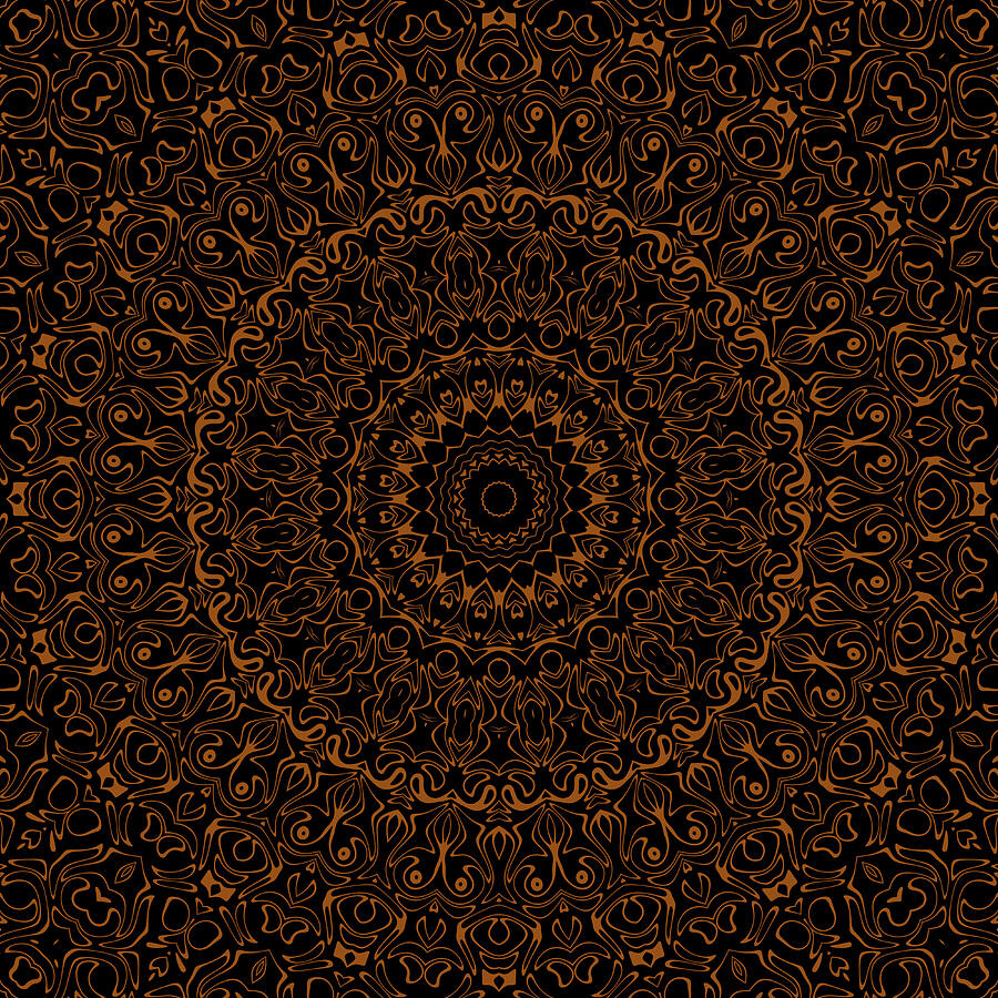 Brown on Black Mandala Kaleidoscope Medallion Flower Digital Art by Mercury McCutcheon