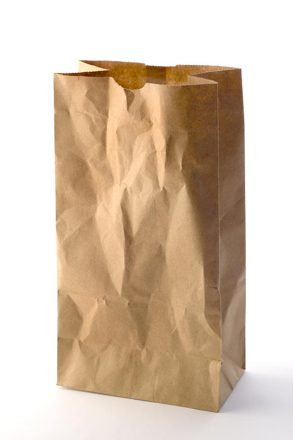 Brown Paper Bag Packed Lunch, Take Out Food on White Photograph by YinYang