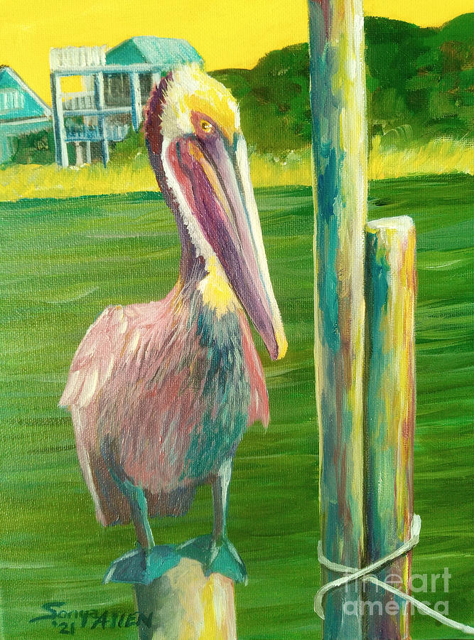 Brown Pelican Want Color Too Painting by Sonya Allen